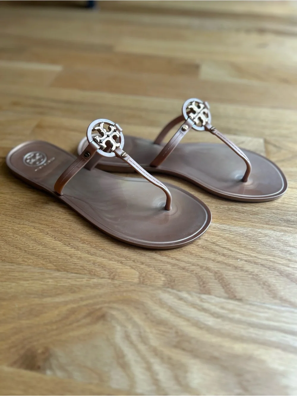 Tory Burch Muted Pink with Gold Emblem Thong Sandals